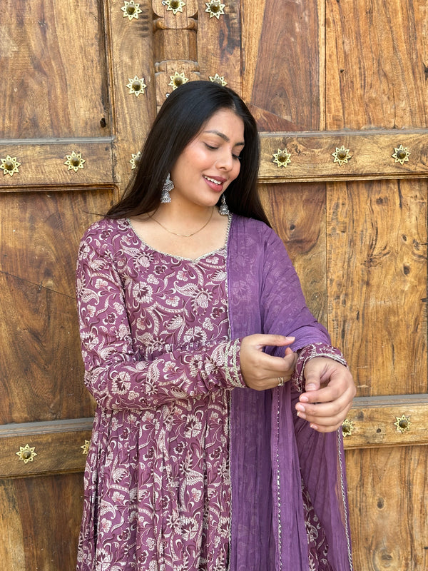 Purple Paisley Cotton Flare Suit Set - Jonaya