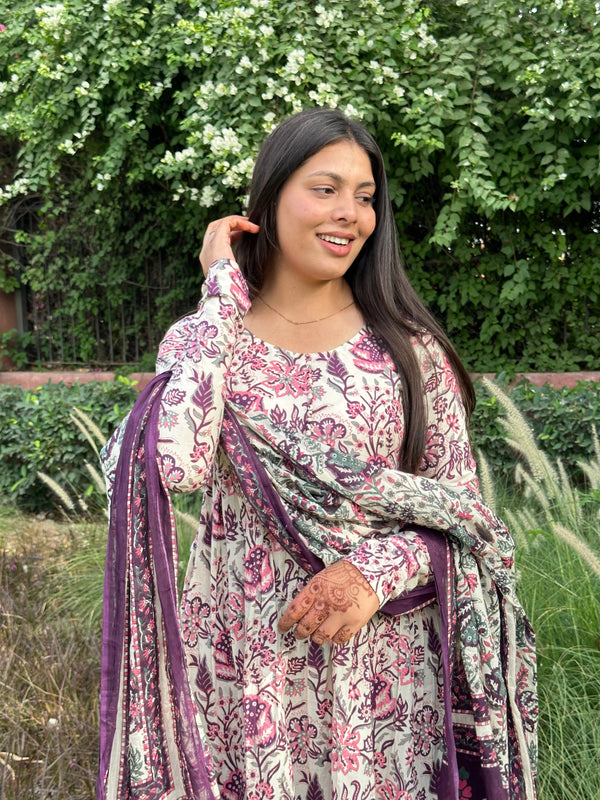 Creamy Wine Garden Suit Set - Jonaya