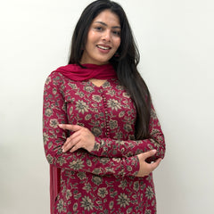 Maroon garden Straight suit set Jonaya