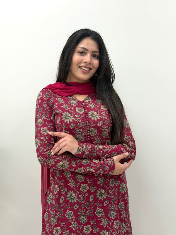 Maroon garden Straight suit set Jonaya