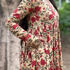 Beige Red garden kameez