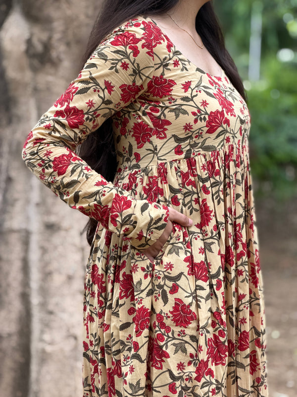 Beige Red garden kameez
