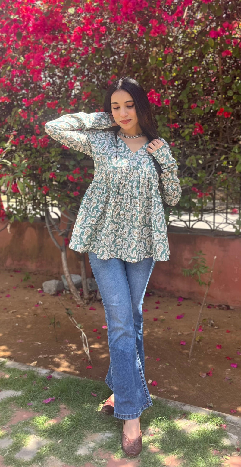 Ocean paisley full sleeves peplum top - Jonaya