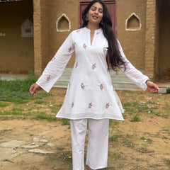 Blossom White Embroidered coord set