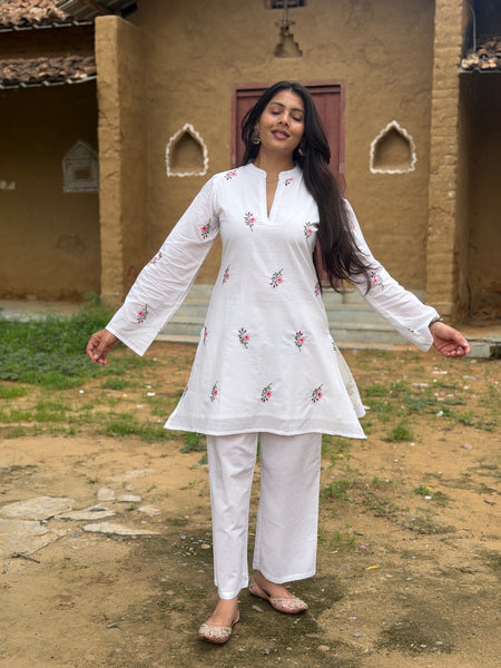 Blossom White Embroidered coord set