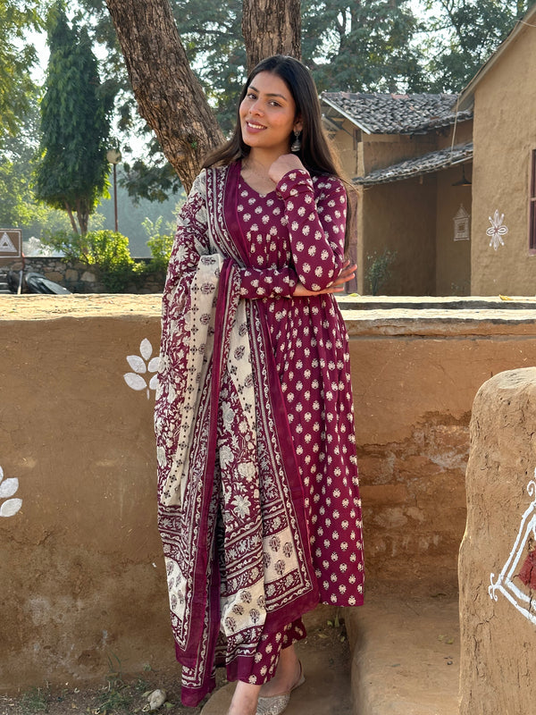 Wine 3 Piece Suit Set - Jonaya