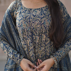 Blue kalamkari anarkali suit set