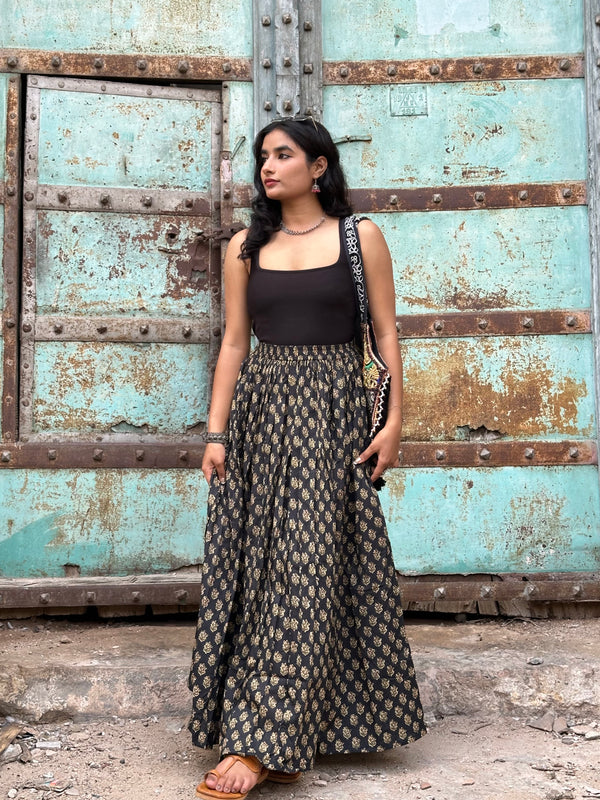 Midnight Floral Flared Skirt - Jonaya