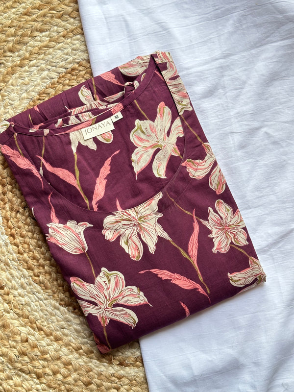 Floral Wine Printed Kameez - Jonaya
