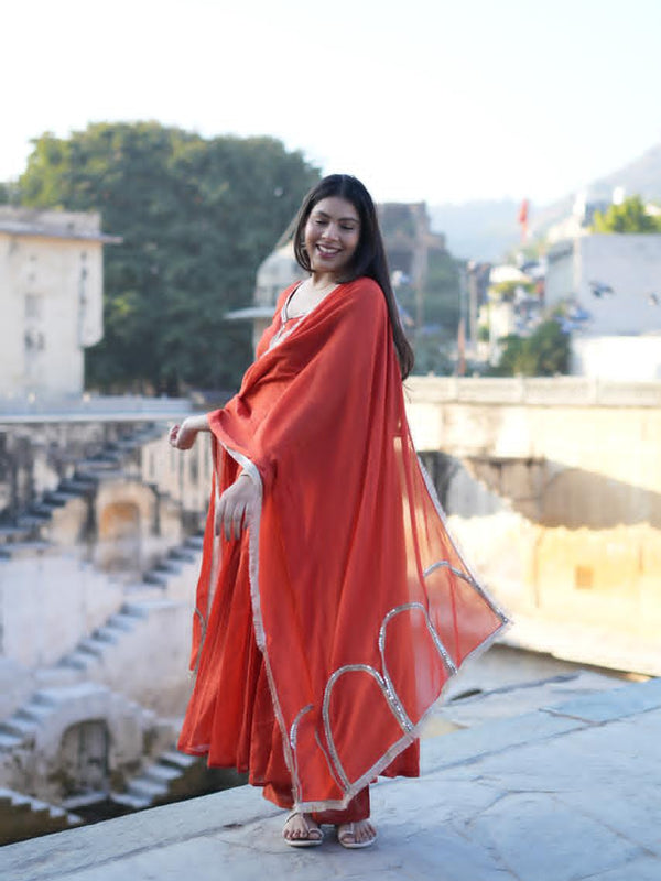Jharoka Orange Pure Mul Anarkali set