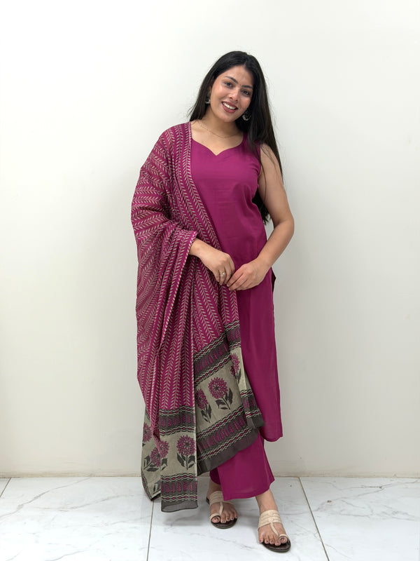 Solid wine grey straight suit set Jonaya