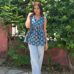 Pestal blue cut sleeves Peplum top - Jonaya