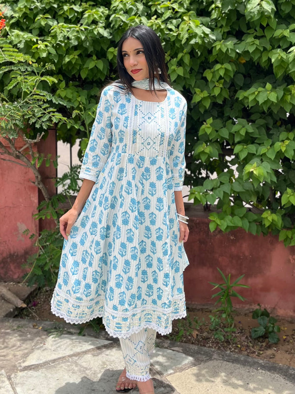 Aasmani Lace Suit Set - Jonaya