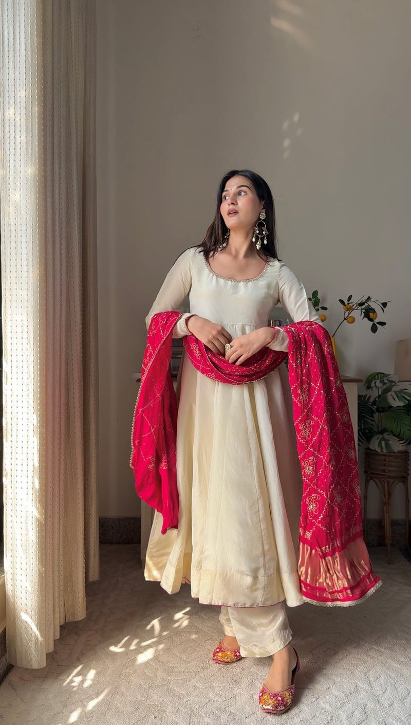 Tissue Rani Silk Full flair Anarkali Jonaya