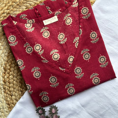 Spring maroon floral full sleeves Peplum top - Jonaya