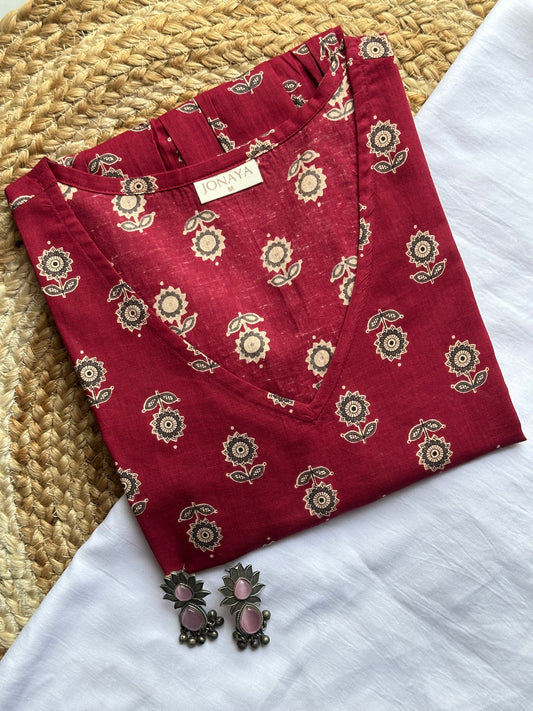 Spring maroon floral full sleeves Peplum top