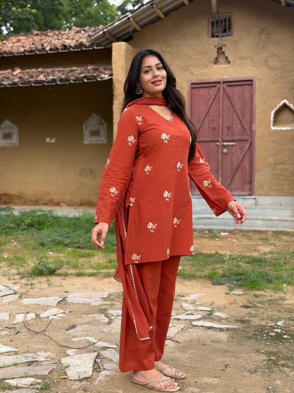 Rust Embroidered coord set