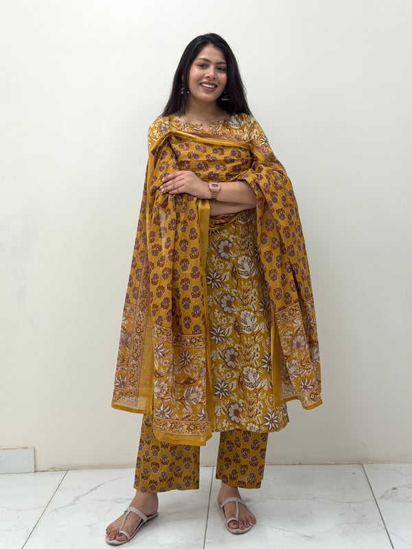 Brown Printed straight suit set Jonaya