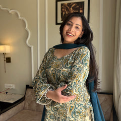 Beige teal garden farshi salwar set Jonaya