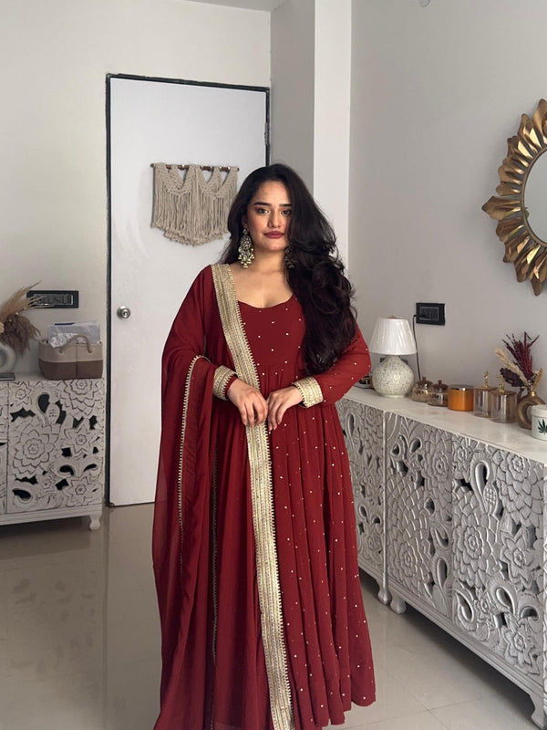 Burnt orange Pure Georgette Anarkali set - Jonaya