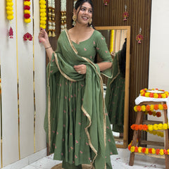 Pista Gulab Embroidery festive Anarkali set Jonaya
