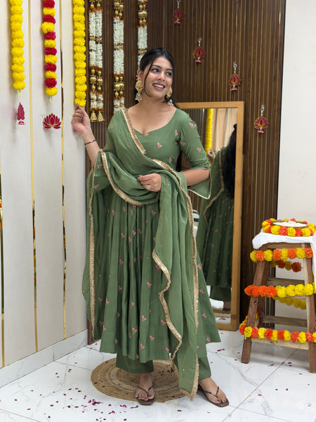 Pista Gulab Embroidery festive Anarkali set Jonaya