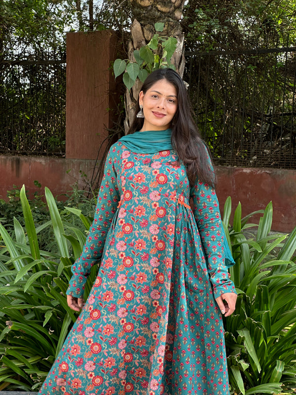 Orange Green Garden Flare Suit Set - Jonaya