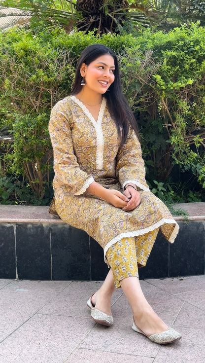 Yellow Pakistani lace suit set