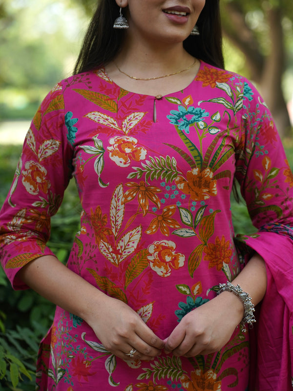 Blooming Pink Straight Suit Set - Jonaya