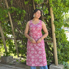 Pink white floral straight kameez - Jonaya