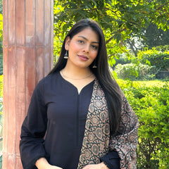 Black office solid Ajrakh set - Jonaya