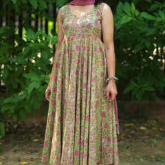 Green Purple floral Anarkali set - Jonaya