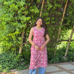 Pink white floral straight kameez - Jonaya