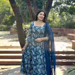 Indigo paisley heavy flair suit set - Jonaya