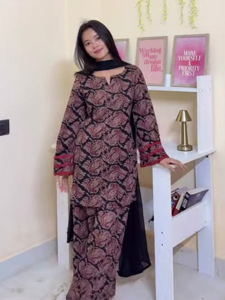 Red black farshi salwar set Jonaya