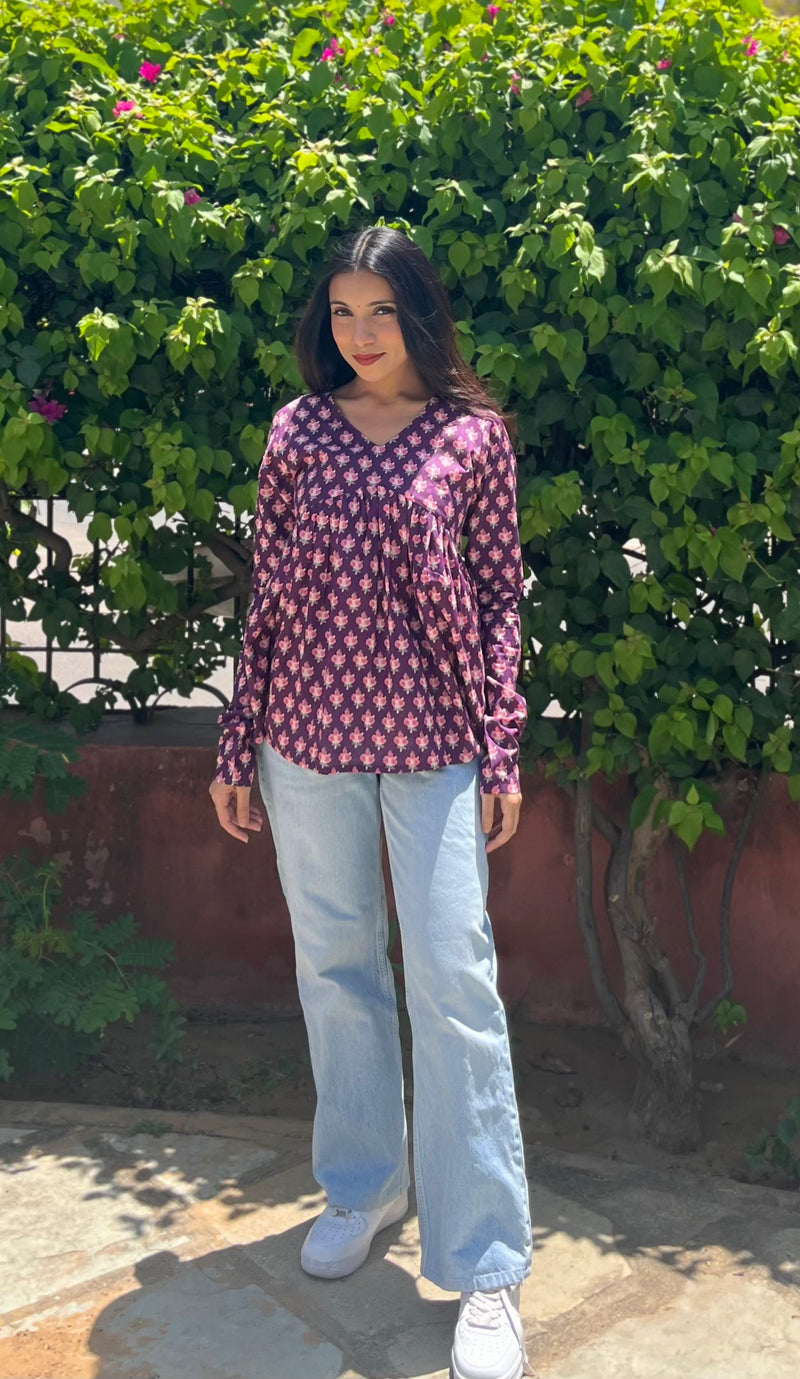 Wine fool patti full sleeves Peplum top - Jonaya