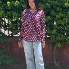 Wine fool patti full sleeves Peplum top - Jonaya