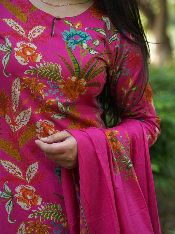 Blooming Pink Straight Suit Set - Jonaya