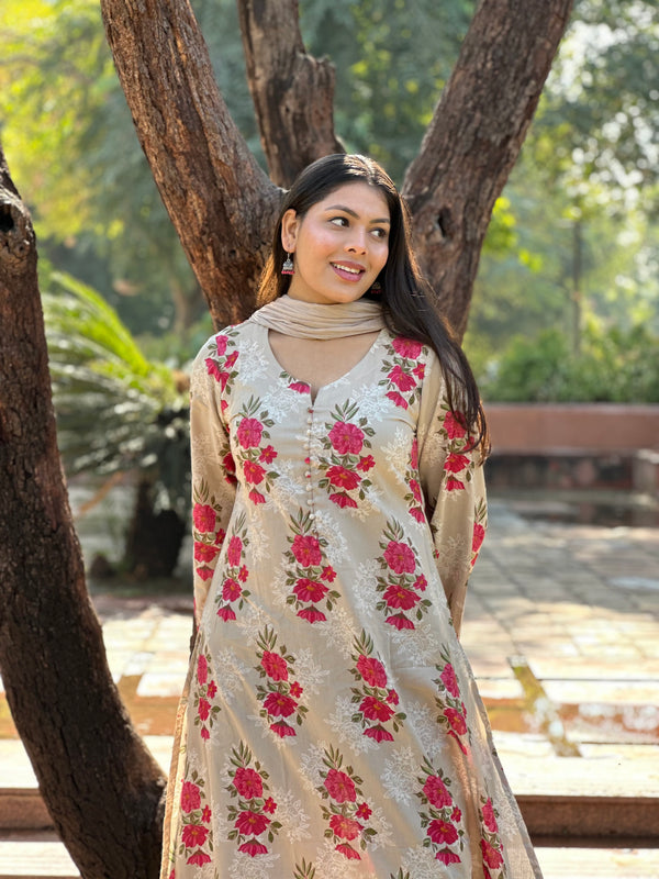 Perfect Beige Pakistani Straight Suit Set - Jonaya