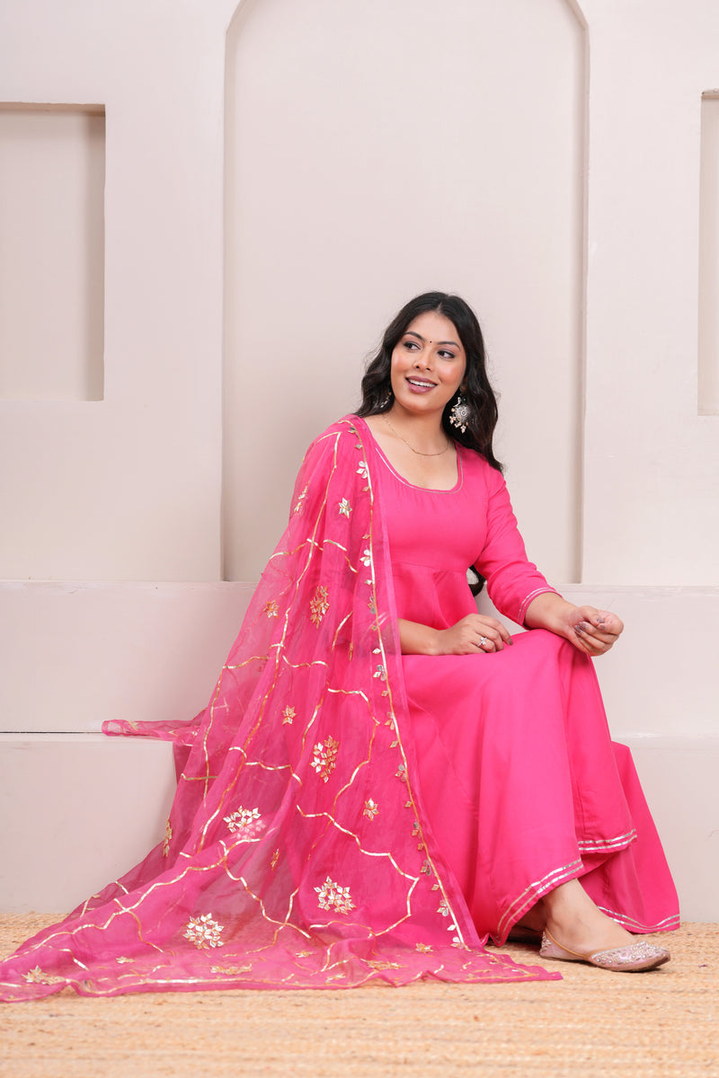 Peach Gotta patti heavy flare suit set Jonaya