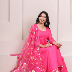 Peach Gotta patti heavy flare suit set Jonaya