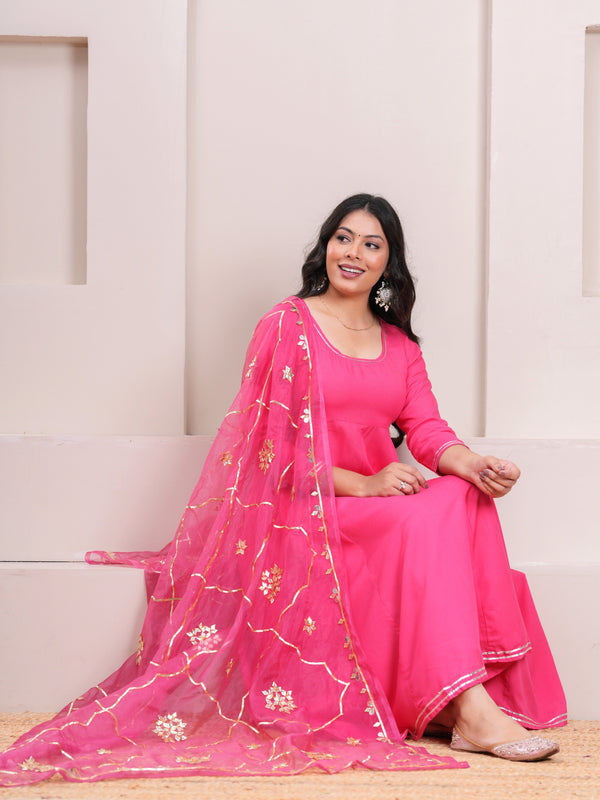 Peach Gotta Patti Heavy Flare Suit Set - Jonaya