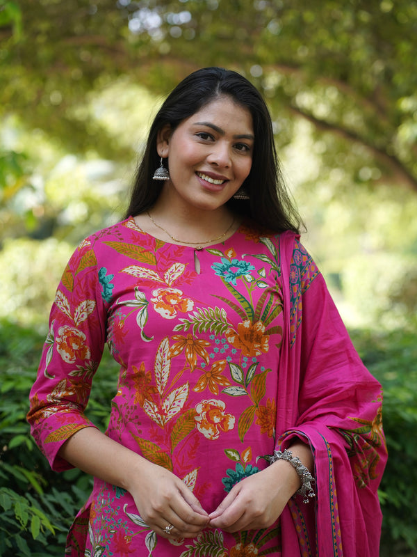 Blooming Pink Straight Suit Set - Jonaya