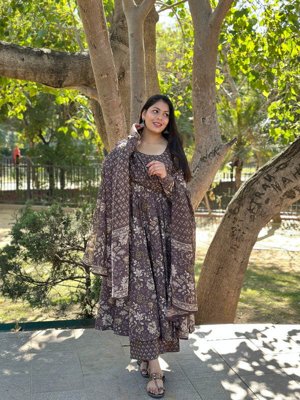 Blissful Brown Floral Suit Set - Jonaya