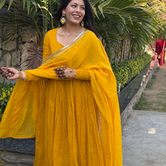 Pure mul cotton haldi anarkali set Jonaya