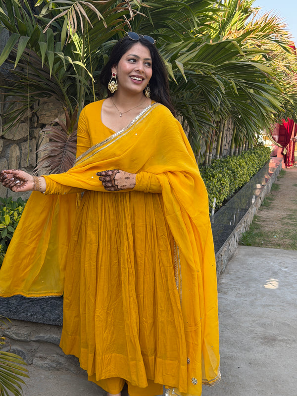 Pure mul cotton haldi anarkali set Jonaya