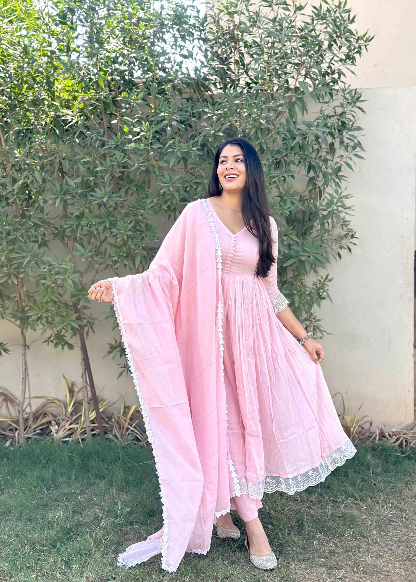 Baby Pink Mul cotton premium suit set