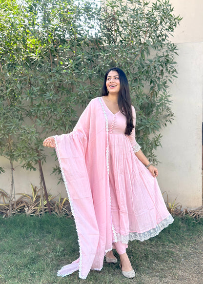 Baby Pink Mul cotton premium suit set