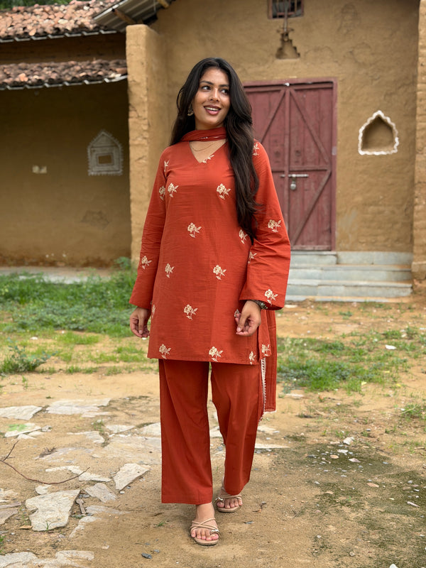 Rust Embroidered coord set