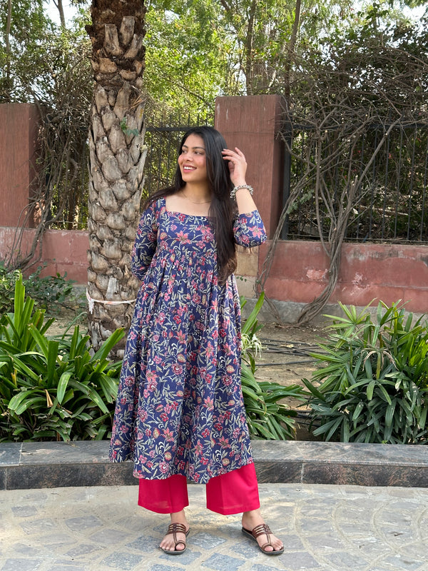 Rosy Indigo Anarkali kameez - Jonaya